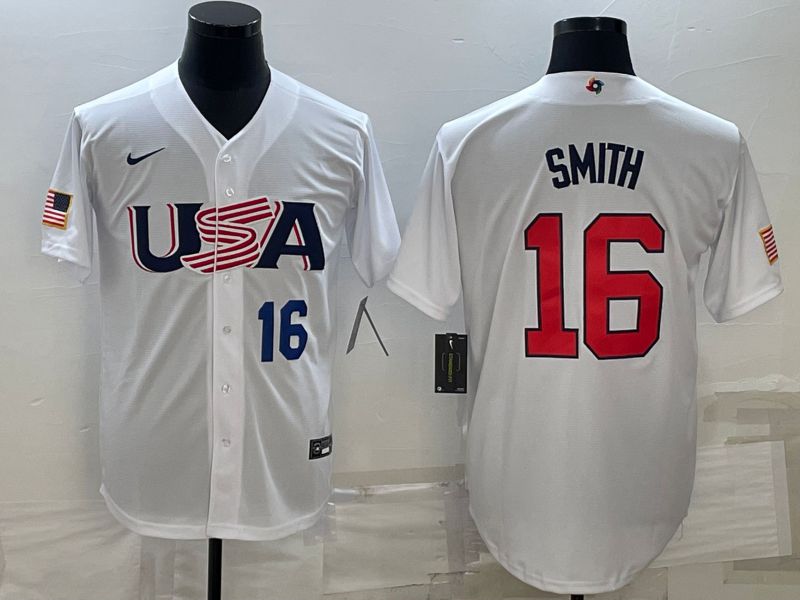 Men 2023 World Cub USA #16 Smith White Nike MLB Jersey